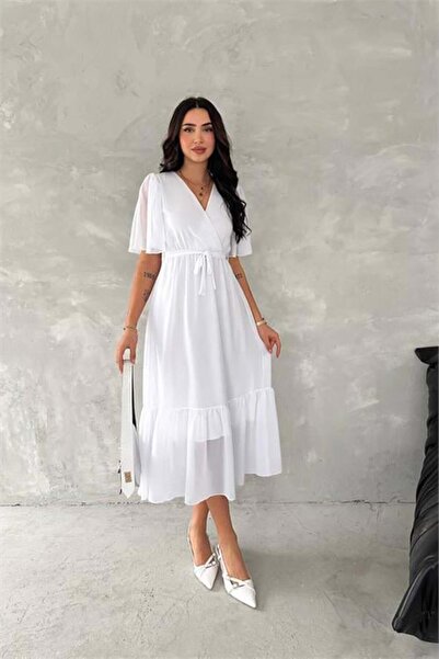 Dipmoda γυναικείο φόρεμα σιφόν με γιακά και ζώνη διπλό πέτο DPK4115