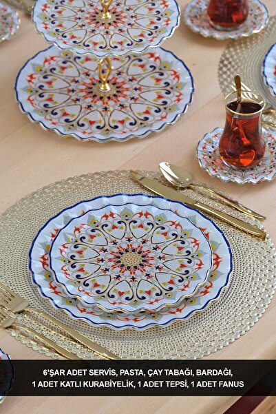 Glore Orient Altın Yaldızlı 6 Kişilik 28 Parça Pasta Çay Servis Takımı