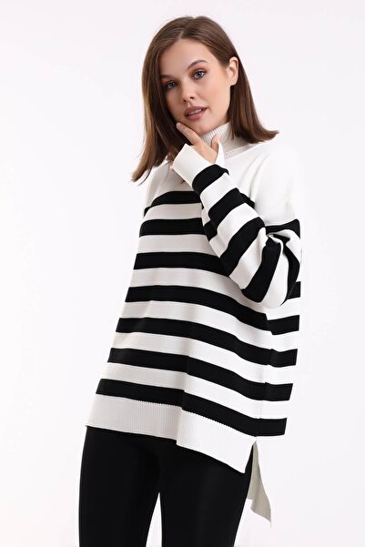 Irmak Kerekli Γυναικείο εκρού - Μαύρο ριγέ ζιβάγκο πλεκτό τουνίκ 1416