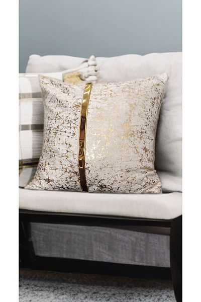 BALADI HOME 40x40 cm Velvet Look Square Throw Pillow Cover - With Gold Leather Accessories