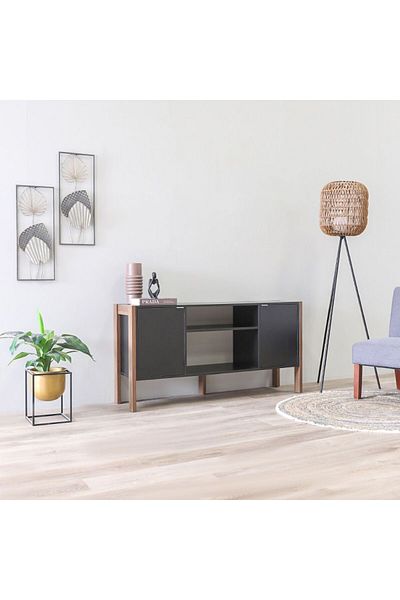 Danube Home وحدة تلفزيون تارسوس لأجهزة التلفزيون حتى 55 بوصة مع مساحة تخزين - أسود/جوزي الطول 134 × العرض 35 × الارتفاع 69 سم