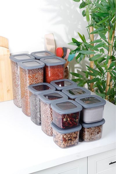 HOMENIVA 12-Piece Mega Set Square Food Storage Container - 4X 0.55Lt 1.2 Lt 1.75Lt Anthracite