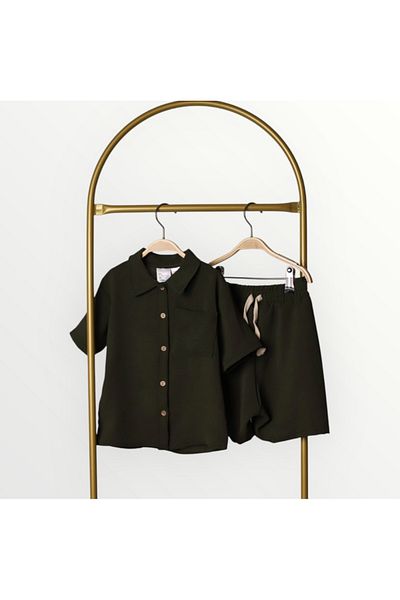 Arya Nisa Kids Boy's Buttoned Shirt Summer New Season 2-Piece Shorts Set