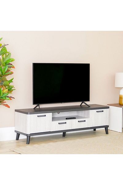 Danube Home وحدة تلفزيون كيروين مع درجين وبابين حتى 70 بوصة - رمادي بلوطي/أسود، الطول 160 سم × العرض 40 سم × الارتفاع 47 سم