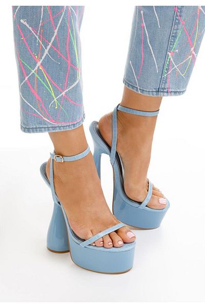 B T Shoes Sandale cu toc gros si platou Isadora albastre