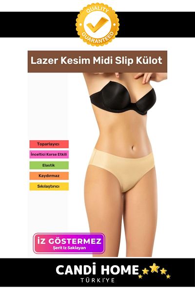 HOBİ CONDİ New Premium Special Series Seamless Non-Slip Gathering Butt Shaping Laser Cut Midi Slip Panties