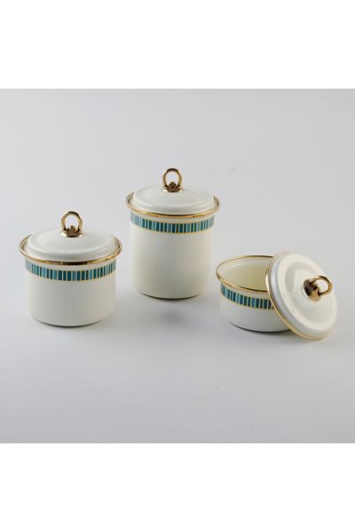 Savaşan Emaye Gold Detailed Enamel 3-Piece Jar & Spice Set