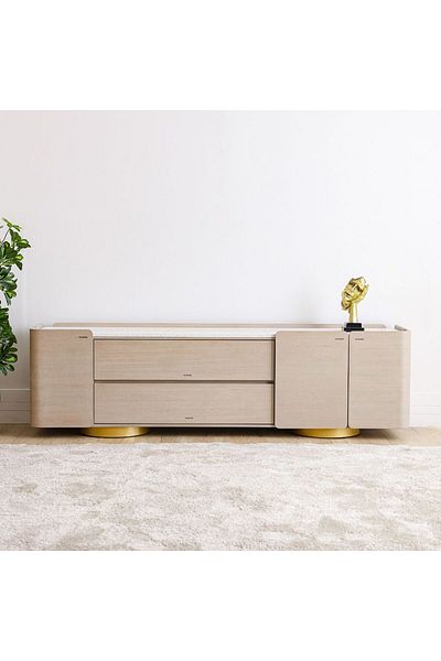 Danube Home Margaret TV Unit up to 85 Inches - Beige/Terrazo/Gold L210xW46xH60cm