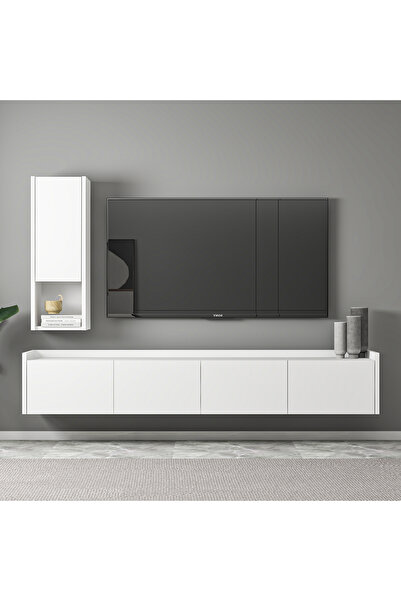 İNARCH DİZAYN T007 Duvara Monte, Raflı Tv Ünitesi Beyaz