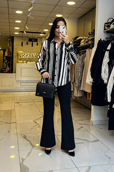 Vosse On Fashıon Ekru Çizgili Gömlek