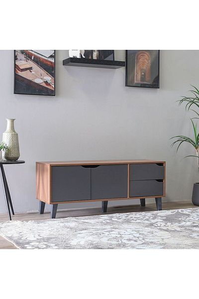 Danube Home وحدة تلفزيون موديستو ببابين ودرجين حتى 32 بوصة - لون كرزي/رمادي داكن، الطول 120 سم × العرض 40 سم × الارتفاع 49 سم