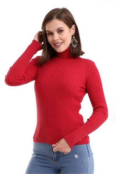 Irmak Kerekli Women's Red Turtleneck Ribbed Knitwear Pullover Knitwear Blouse 2017