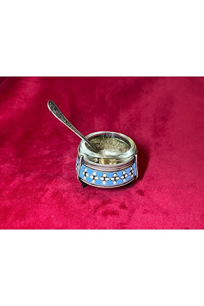 tayfuntufan antika koleksiyon Eski rus mineli havyarlık ve kaşığı 4,5 cm çapı...