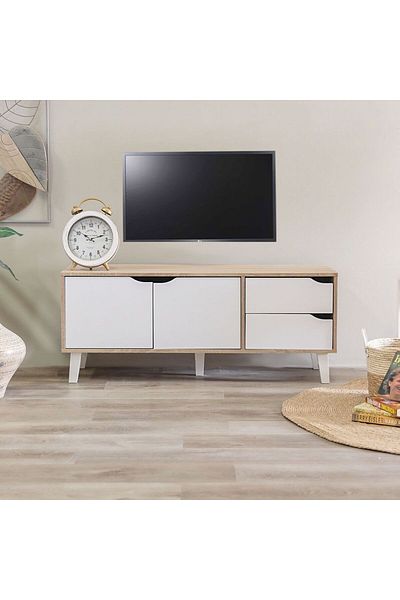 Danube Home وحدة تلفزيون موديستو ببابين ودرجين حتى ٣٢ بوصة - لون بلوط سونوما/أبيض، الطول ١٢٠ سم × العرض ٤٠ سم × الارتفاع ٤٩ سم