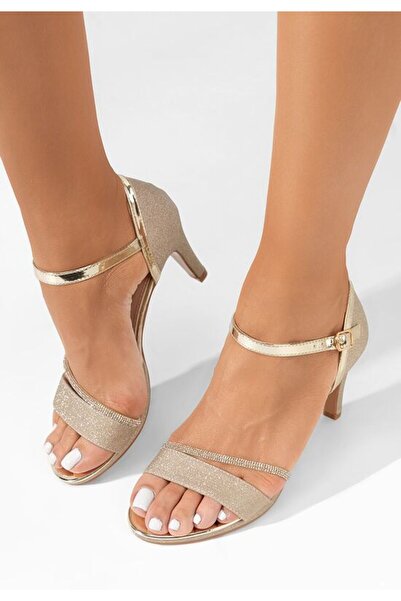 B T Shoes Sandale dama cu toc Lakenya aurii