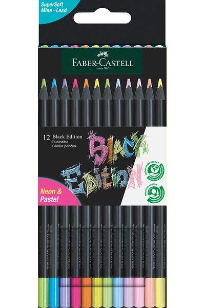 Faber Castell Colored Pencils 12 Colors Pastel + Neon Black Edition Faber-Castell