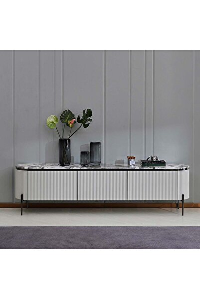 Danube Home Hesdin Large Highgloss TV Unit Upto 80 Inch - Light Grey L200xW40xH54cm