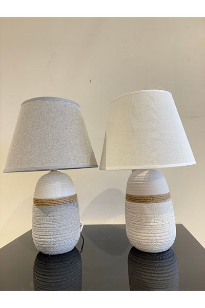 abajur Bedside Table Lampshade Gray/White