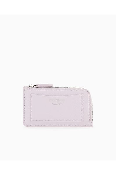 Emporio Armani Suport card de damă din piele cu compartiment pentru carduri Închidere cu fermoar Suport card liliac EW000367 AF11953-UA205