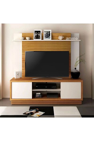 Danube Home Zoyo TV Wall Unit TV up to 55 Inches TV Rack With Storage - Brown/Off White L180xW45xH178cm