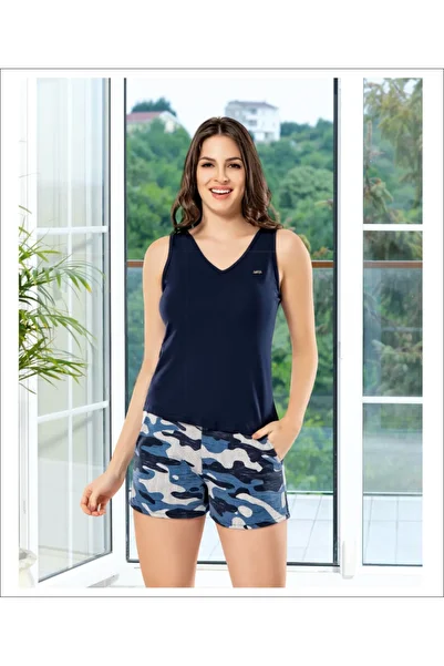 Miss Dünya Lissa Women's Strappy Camouflage Patterned Shorts Pajama Set