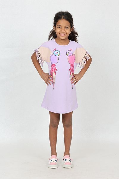 LupiaKids Dream Catcher Printed Girl's Dress - Tassel Sleeve Lilac Summer Comfortable Dress