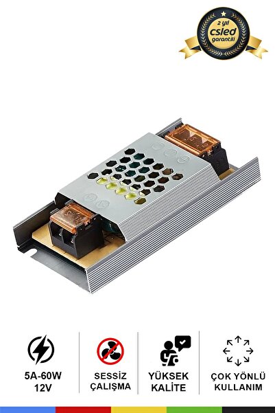 CSled 12 Volt 5 Amper 60 Watt Ultra Slim Trafo – IP20 Koruma