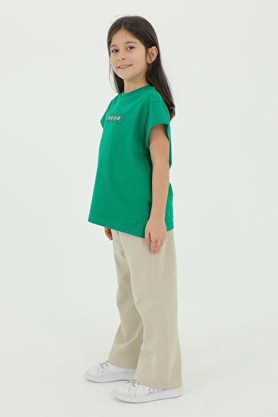 Black One Crew Neck Print Detailed Girl's Bottom and Top Set