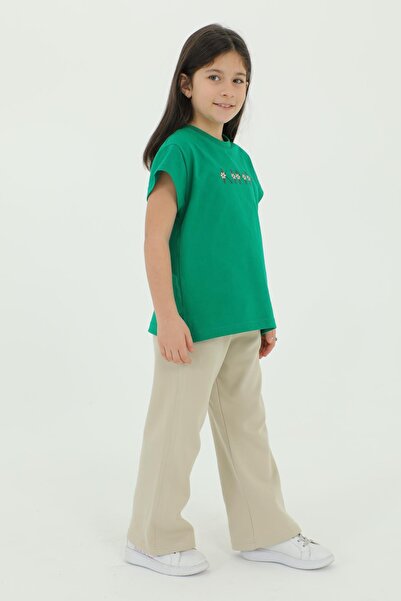 Black One Crew Neck Print Detailed Girl's Bottom and Top Set