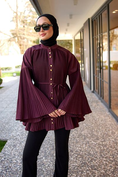 LOCCO Women's Modal Burgundy Shirt - Vertical Pleated Burgundy