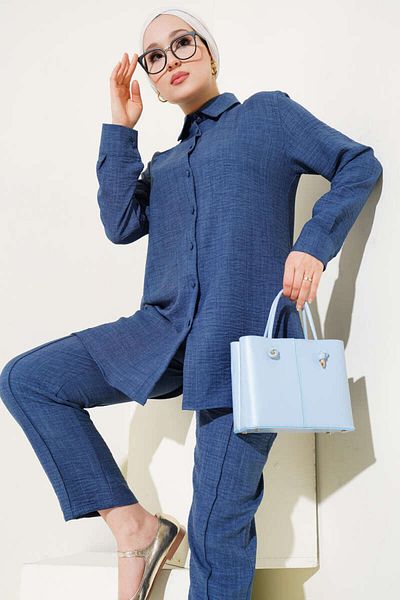 Kirazgym Top Buttoned Linen Double Suit