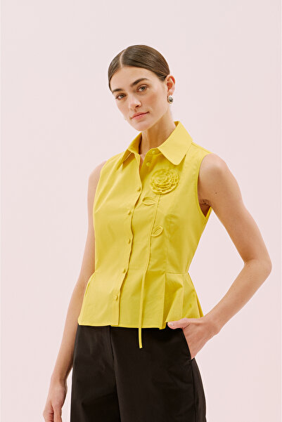 Roman Çiçek Motifli Kolsuz Peplum Gömlek Sarı Y2513532_009