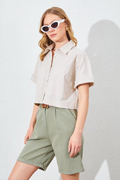 TENA Women's Stone Double Pocket Low Sleeve Crop Shirt