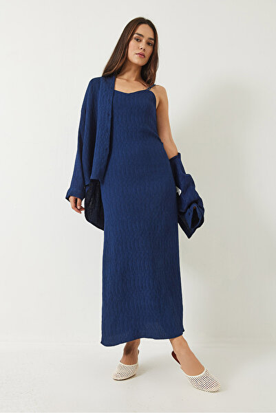 Bianco Lucci Women's Textured Thin Strap Dress Oversize Shirt Set of 2 6566 60283015