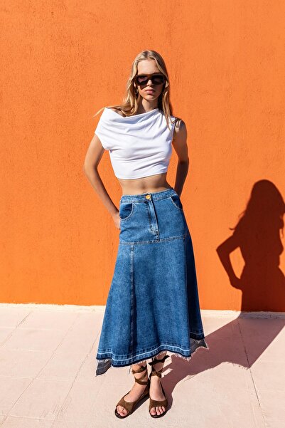 KAMEYA DENİM MİDİ ETEK 25S30702