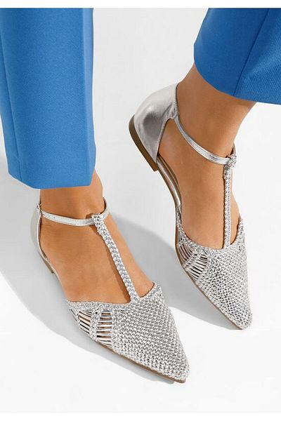 B T Shoes Balerini cu varf ascutit Paisley argintii