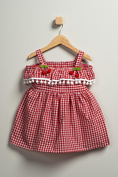 Yiğit Eymen bebe KİRAZ Desenli 1-4 Yaş kız çocuk Elbisesi