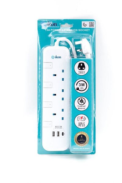 İkon Ikon 3 Way Extension With 2 Usbc With 5 Meter Cable Ik-804pu