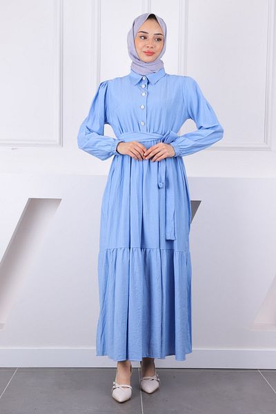 İmajButik Baby Blue Modal φόρεμα με ελαστική μέση