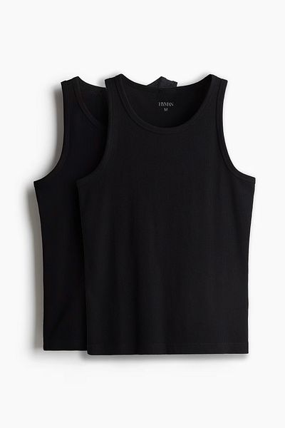 HYMAN Men's Ribbed Camisole Cotton Premium Undershirt 2 Pack