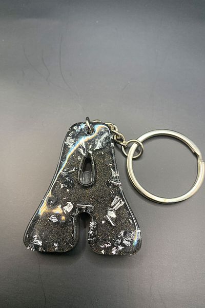 BİZİMSÜS Letter a Anthracite Keychain - Gift Keychain - Epoxy