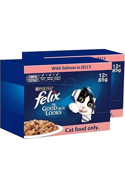 FELIX Premium Adult Cat with Salmon in Jelly 85g, Pack of 12