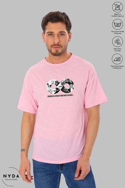 Nyda Collections Unisex Crew Neck Ataturk Infinity Sign Βαμβακερό μπλουζάκι με κοντό μανίκι