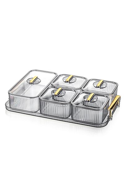 HOMENIVA 11 Piece Gold Handle Acrylic Presentation Tray Smoked Breakfast Set
