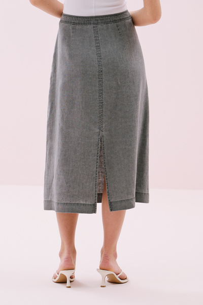 Roman Çift Cepli Ön-Arka Yırtmaçlı Keten Midi Boy Etek Antrasit Y2515034_046