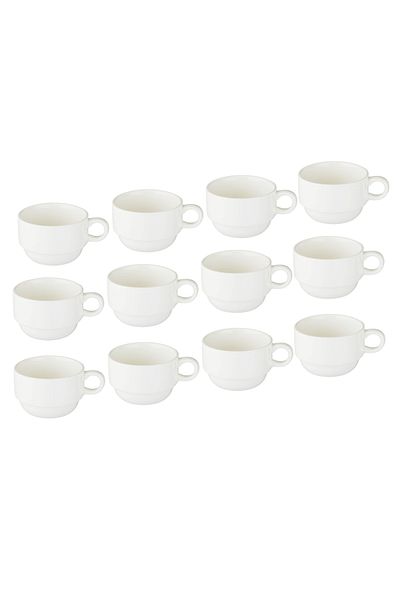 Dania Plain white porcelain tea, coffee and cappuccino cups set, 12 pieces, capacity 120 ml