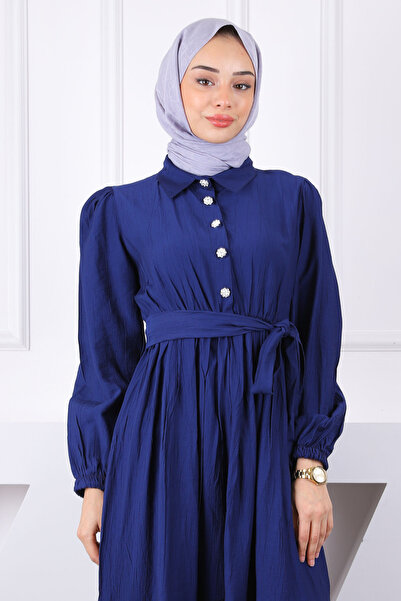 İmajButik Μοντάλ φόρεμα με ελαστική μέση σε μπλε ναυτικό