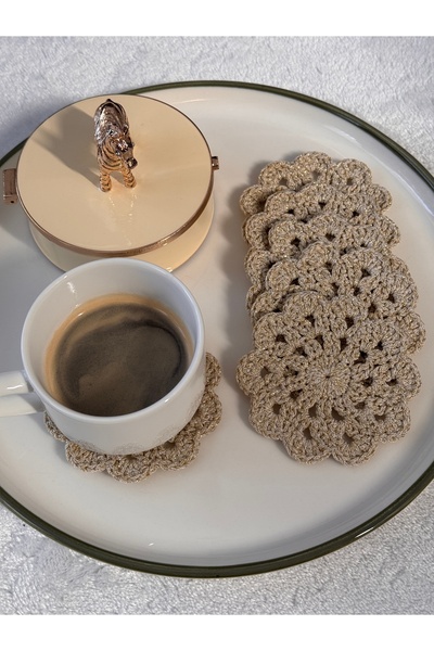 Miliva 6'lı Bardak Altlığı | Örgü Makrome Bardak Altlığı | Simli Yuvarlak El Yapımı Bardak Altlığı | 6 Adet