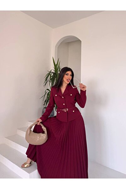 ZF BUTİK Sukně s páskem se zlatým knoflíkem