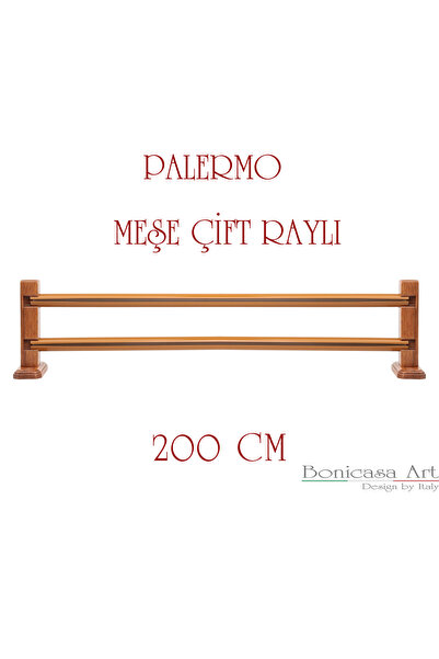 Bonicasa Art Palermo Ceviz Çift Raylı Ahşap Başlıklı Rustik Perde Askısı Çetr...